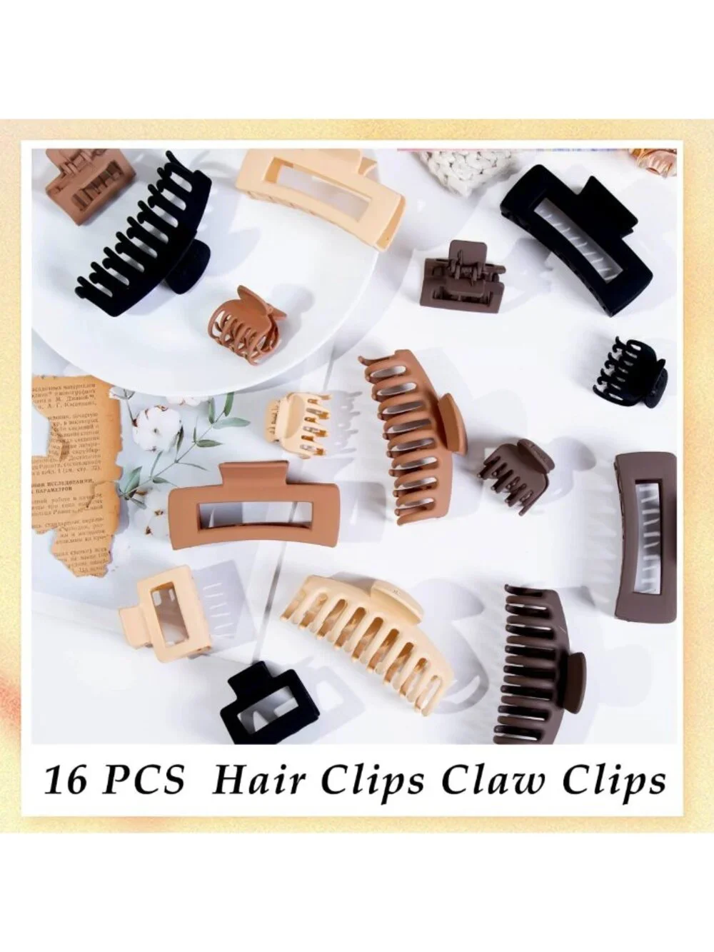 16 PCS Large Matte Claw Hair Clips for Women & Girls - Strong Hold, 90's Vintage